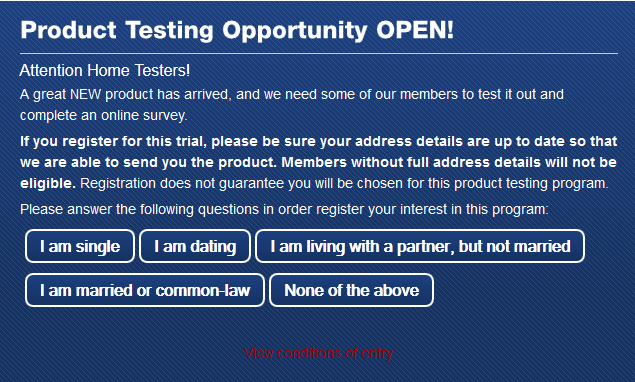 Brand Power Intimate Product Sampling Opportunity *OVER*