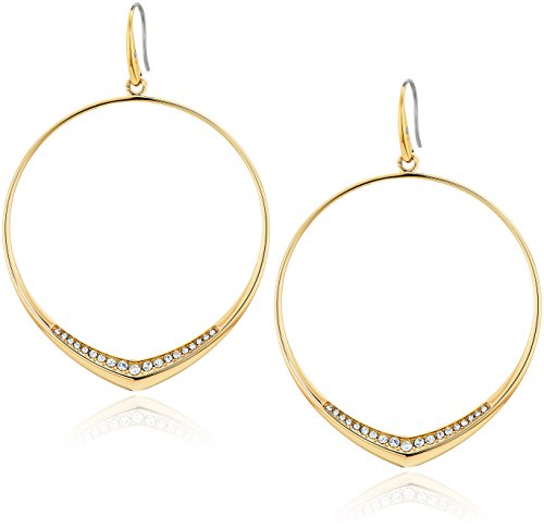 Michael Kors Womens Tone and Pave Drop Hoop Earrings