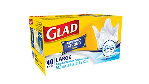 Glad Easy-Tie Large Kitchen Catchers Garbage Bags with Febreze Freshness, 40 Bags
