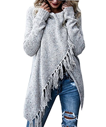 BIUBIU Women’s Long Sleeve Tassels Slash Hem Loose Sweater Poncho/Cardigan