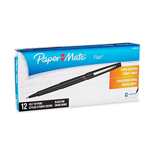 Paper Mate Flair Point Guard Marker Porous, Nylon Tip Pen Medium, 12 Pack, Black Ink