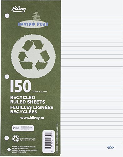 Hilroy Recycled Refill Paper, 8-3/8 X 10-7/8 Inches, 3-hole Punched, College Ruled, White, 150-count