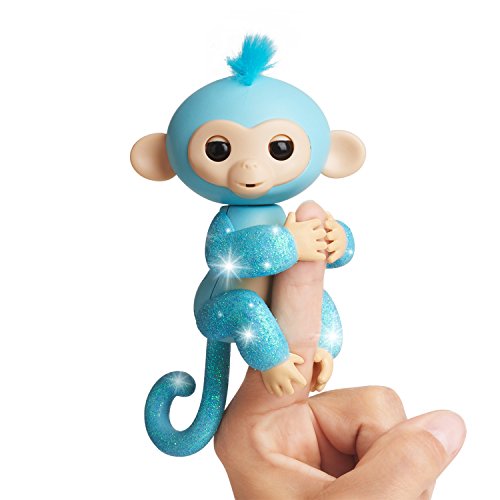 Fingerlings Glitter Monkey – Amelia (Turquoise Blue Glitter) – Interactive Baby Pet – by WowWee