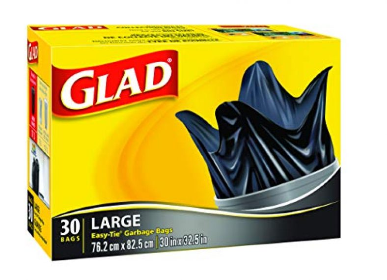 Glad Black Garbage Bags Large 77 Litres EasyTie Handles, 30 Trash