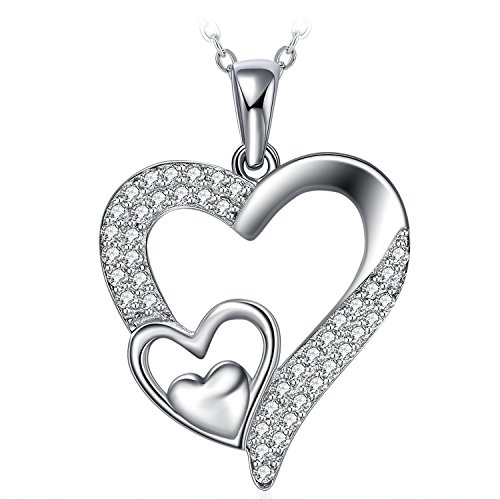 ZHULERY 925 Sterling Silver Cubic Zirconia Three Heart Pendant Necklace