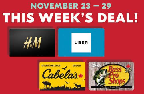 Get 10,000 Bonus PC Optimum Points on Cabela’s, Bass Pro, H&M or Uber Gift Cards