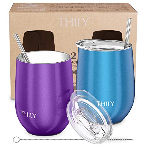 THILY Triple-Insulated Stainless Steel Travel Glasses, 2 Pack