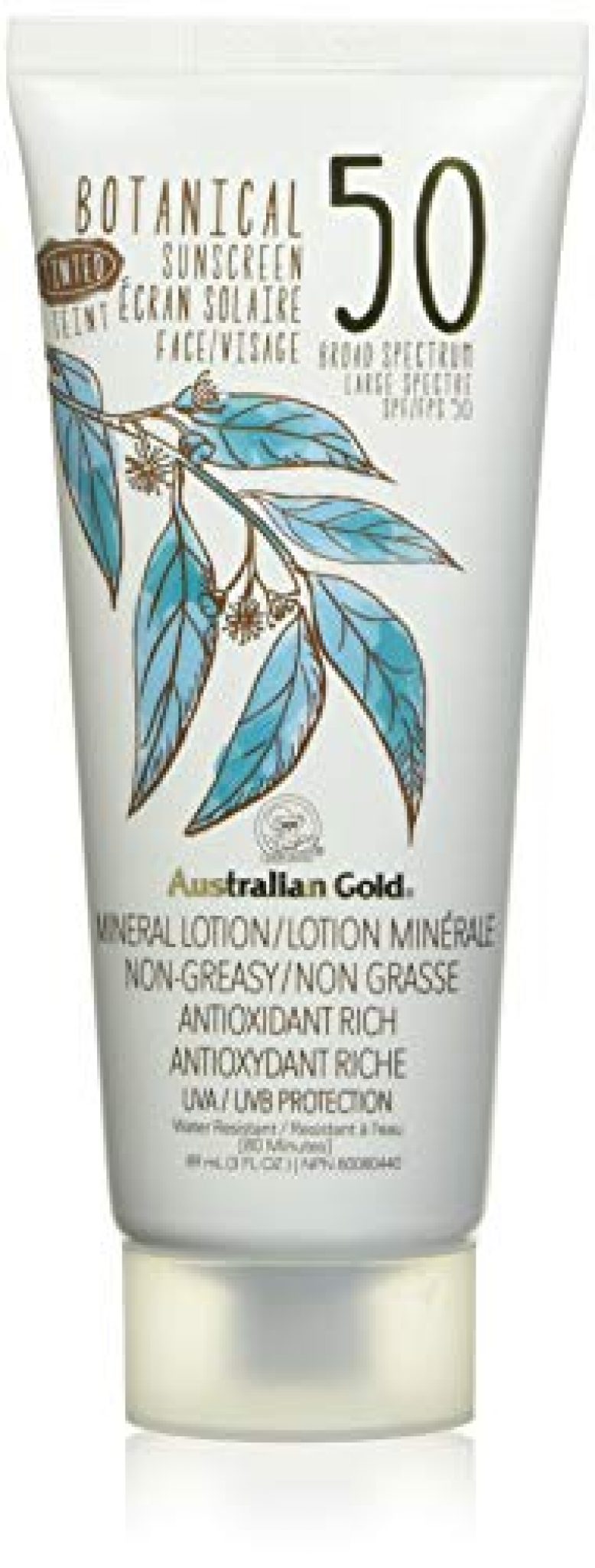 Australian Gold Botanical Mineral Sunscreen, SPF 50, Tinted, Face