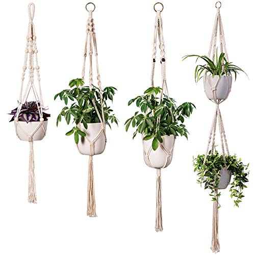 INDRESSME Macrame Plant Hanger Indoor – 4 Pack