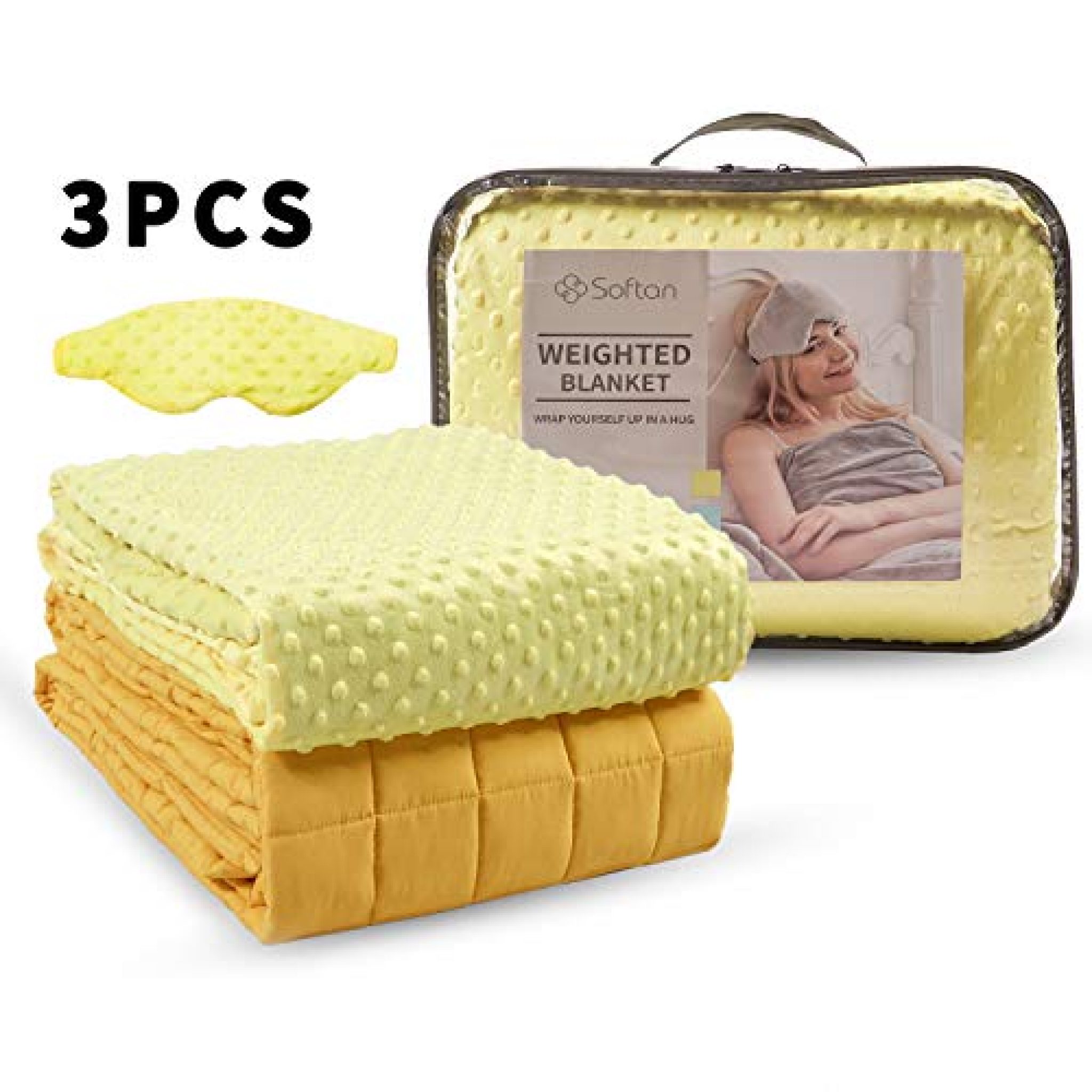 Weighted Blanket Sleep Set（60''x80'' 15Lbs), Yellow, Dot Minky — Deals