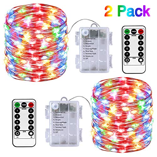 2 Pack Fairy String Lights Battery Powered 33ft 100 LED