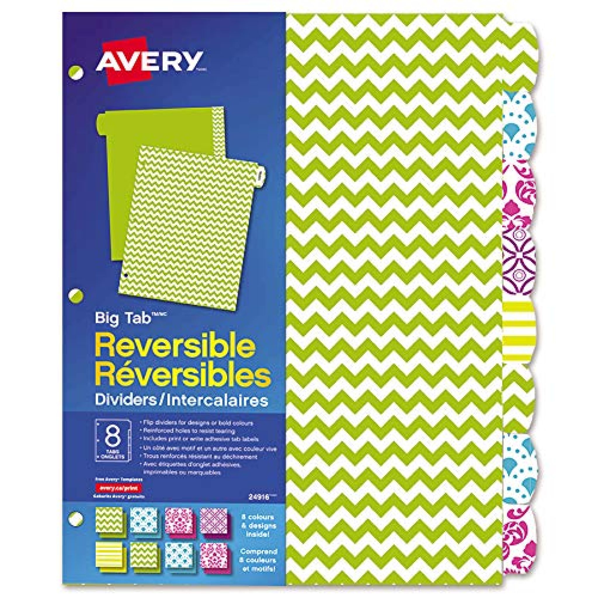 Avery Big Tab Reversible Paper Dividers for 3Ring Binders, 8 Tabs, 1