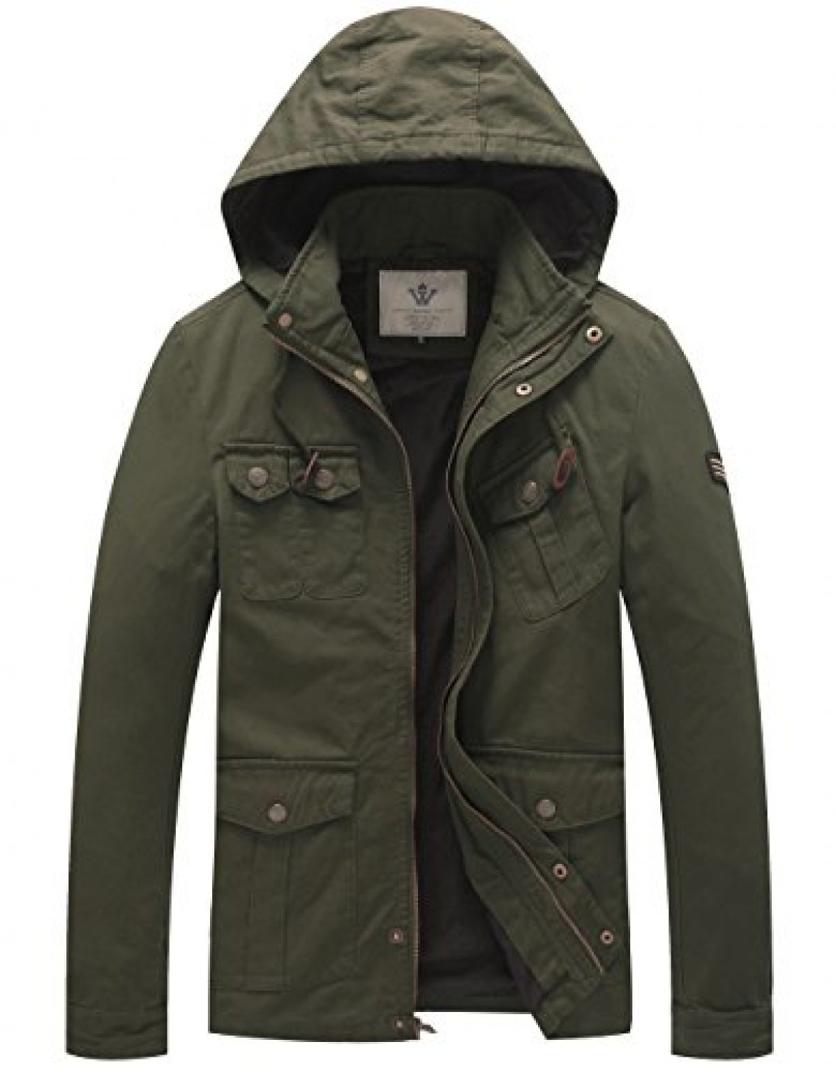 WenVen Men's Hooded Cotton Military Jacket, Military Green — Deals from ...