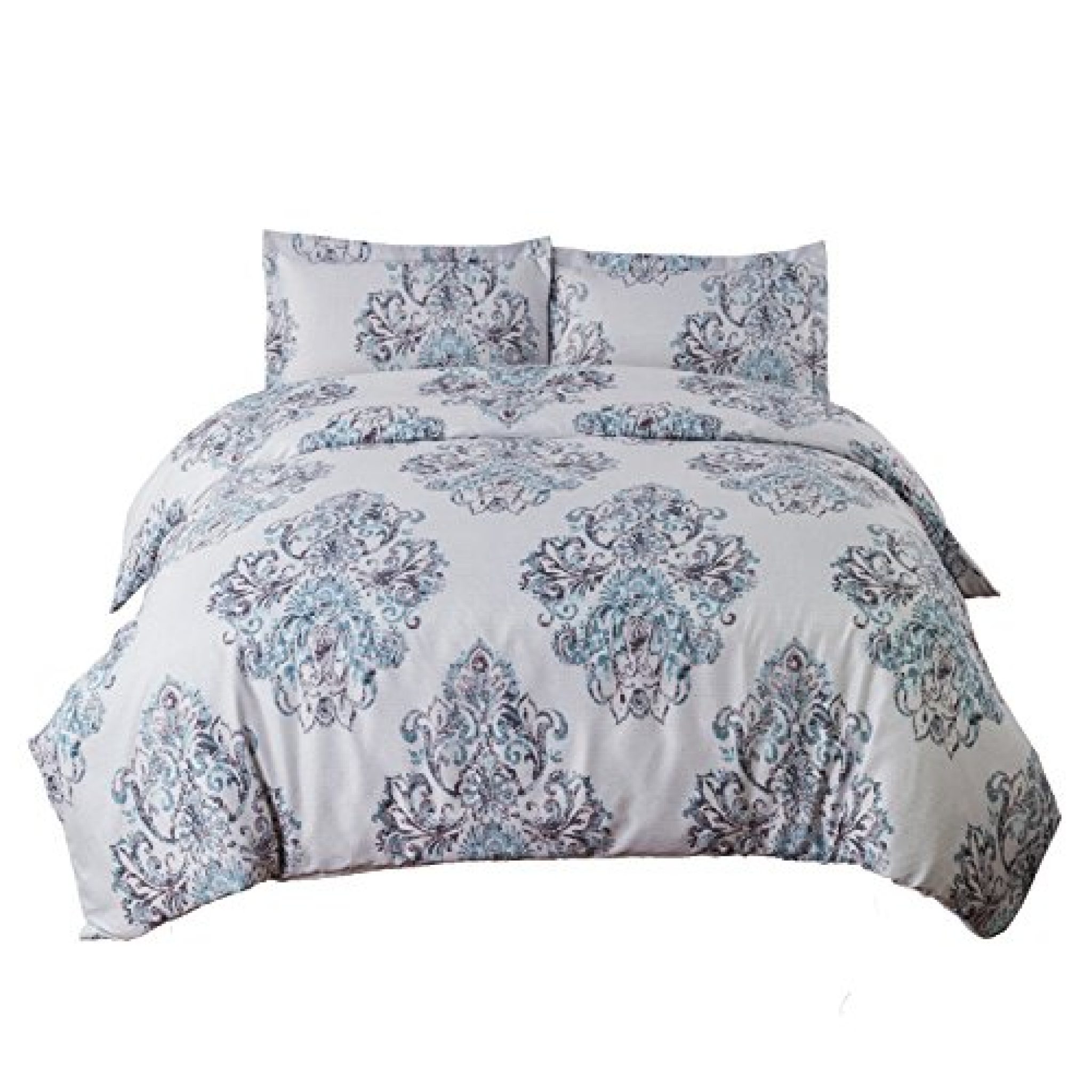 Bedsure Damask Duvet Cover Set with Zipper, Grey Design, Full/Queen 3