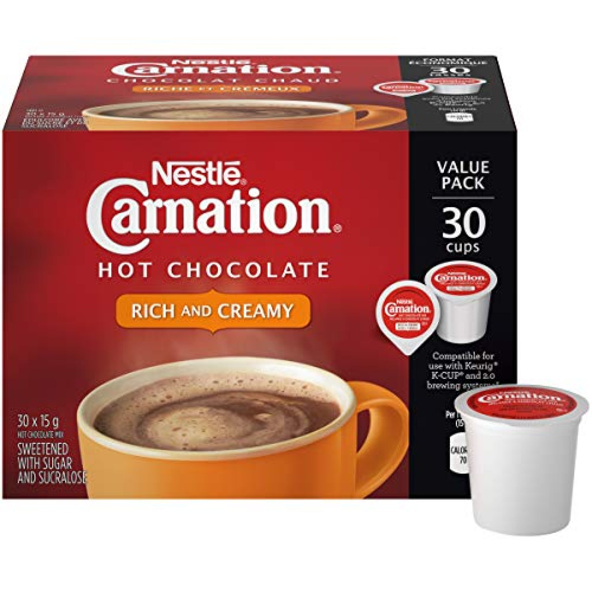 Carnation Hot Chocolate, Rich and Creamy, Keurig KCup Compatible Pods