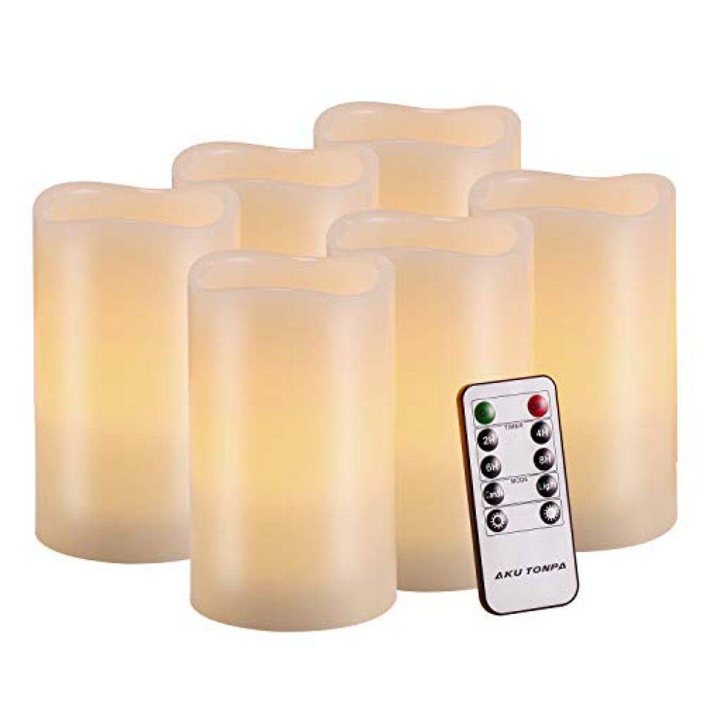 Flameless Battery Operated Pillar Flickering LED Candle Set, Pack of 6