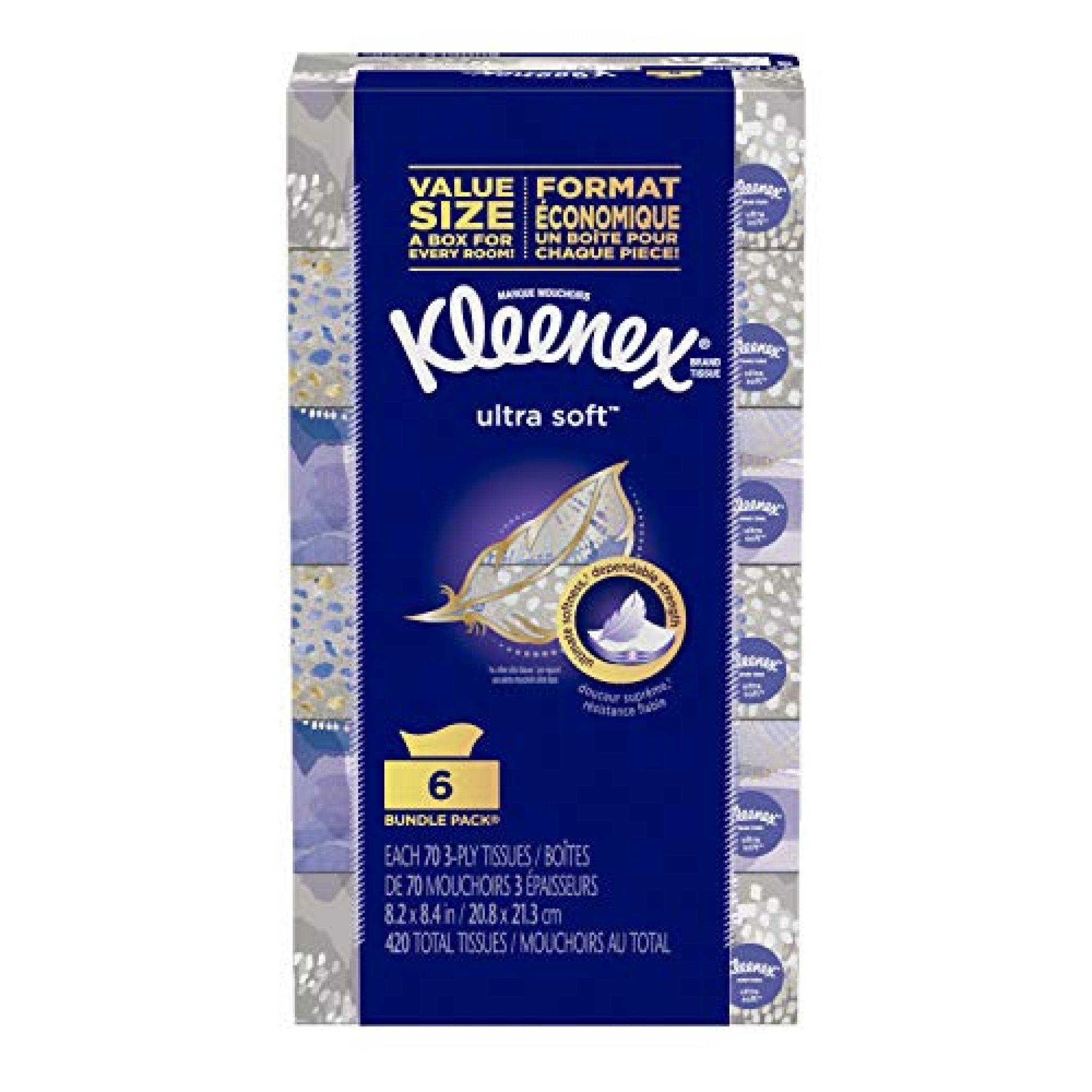 Kleenex Ultra Soft Facial Tissues, 6 Rectangular Boxes, 70 Tissues per