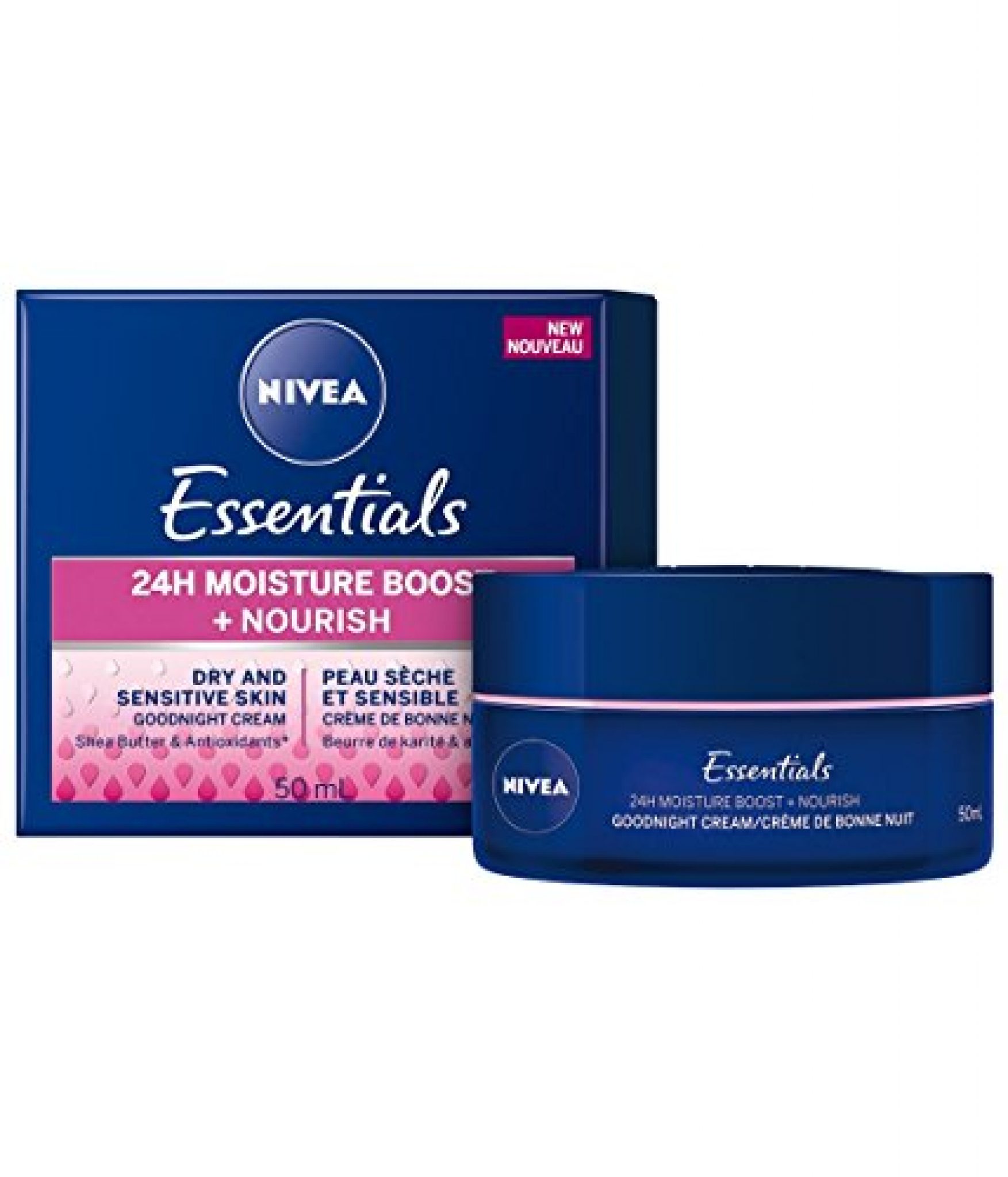 NIVEA Essentials 24H Moisture Boost + Nourish Night Cream for Dry Skin