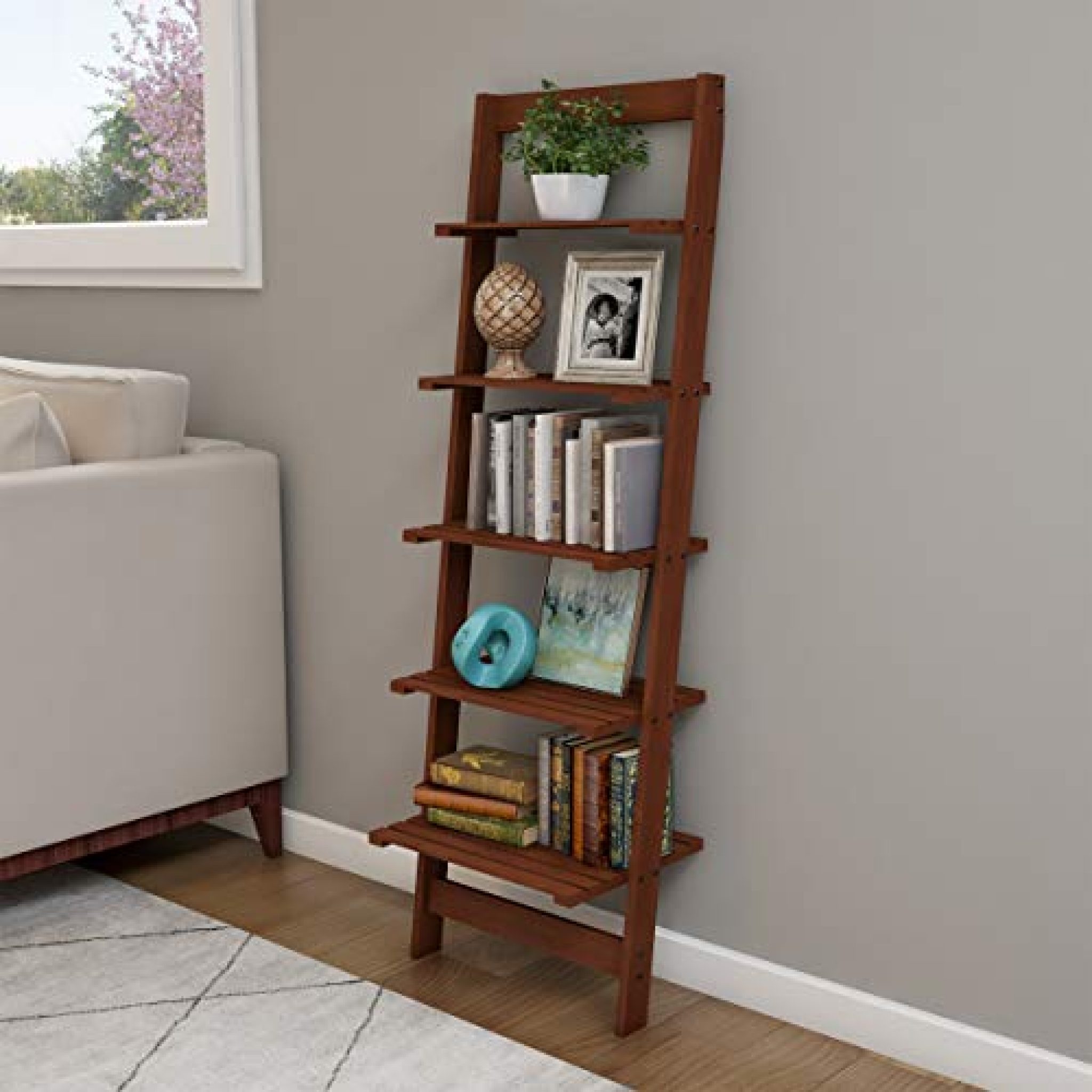 Lavish Home 5Tier Ladder Bookshelf, Walnut — Deals from SaveaLoonie!