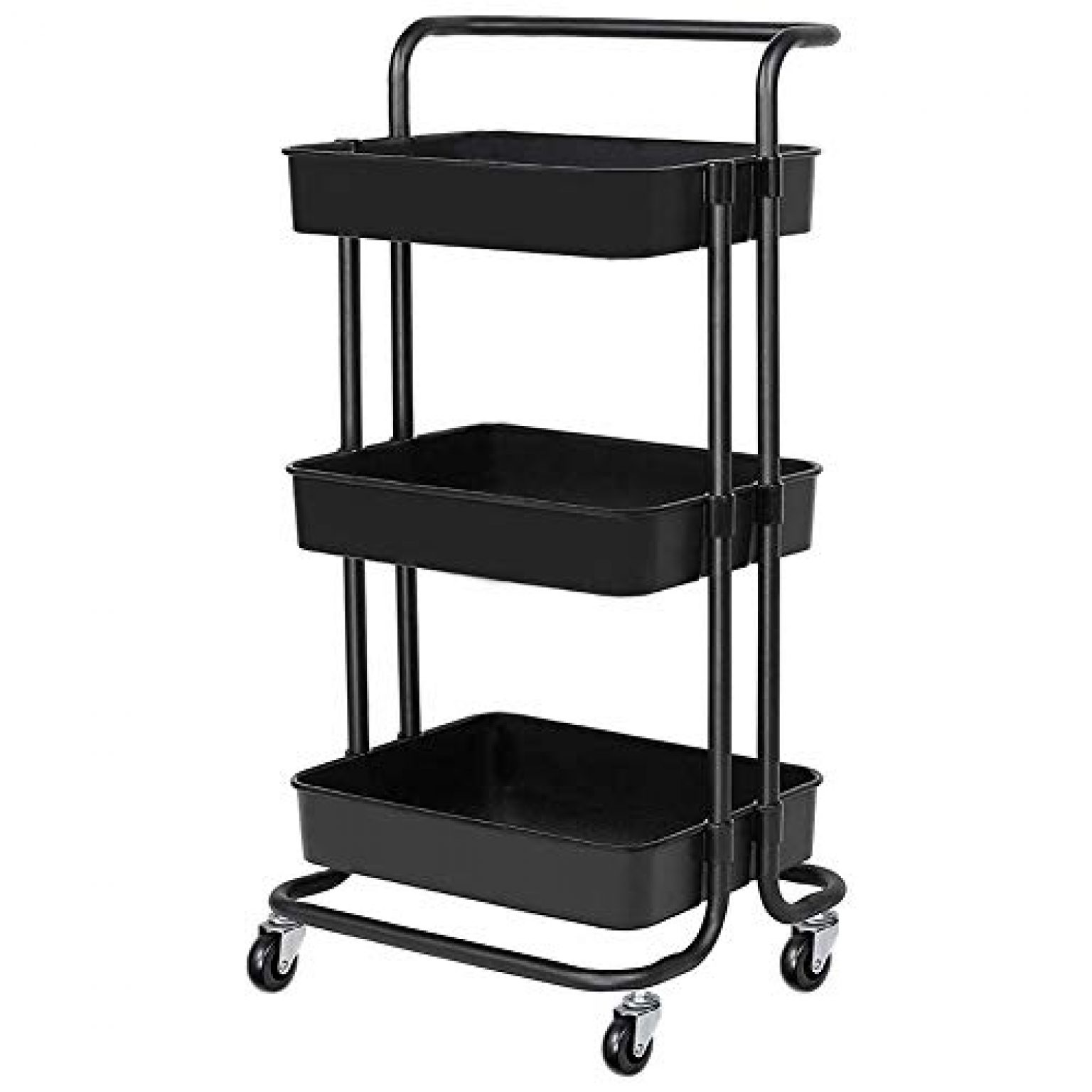 3Tier Rolling Utility Cart with Handle Makeup Cart with Roller Wheels