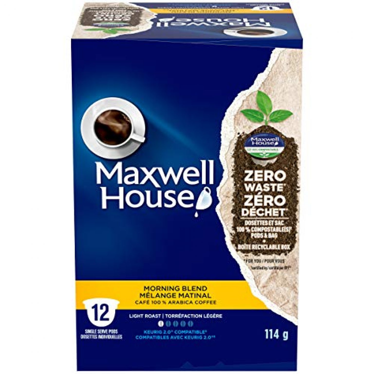 Maxwell House Morning Blend Coffee 100 Compostable Pods, 6 Boxes of 12