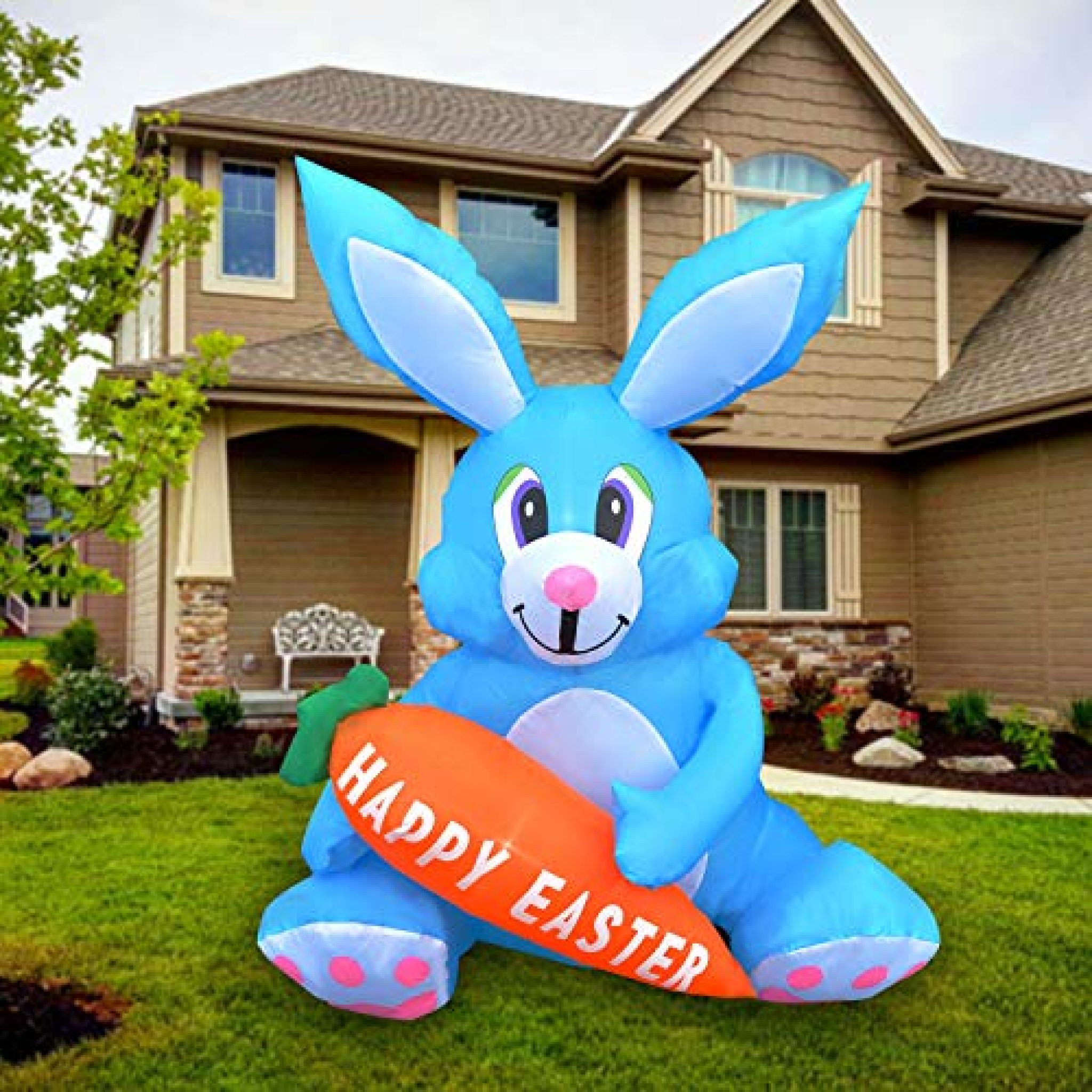 SEASONBLOW 4 FT LED Light Up Inflatable Easter Bunny with Carrot