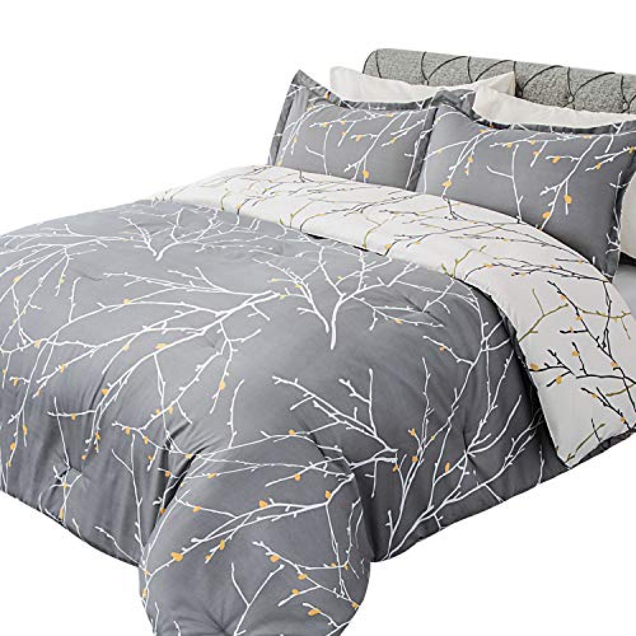 Bedsure Tree Branch Floral Comforter Set, Queen, Grey/Ivory — Deals