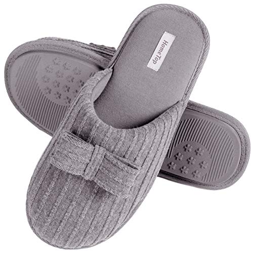 HomeTop Womens Comfy Knit Memory Foam Slipper with Indoor Outdoor Anti-Skid Soft Rubber Sole