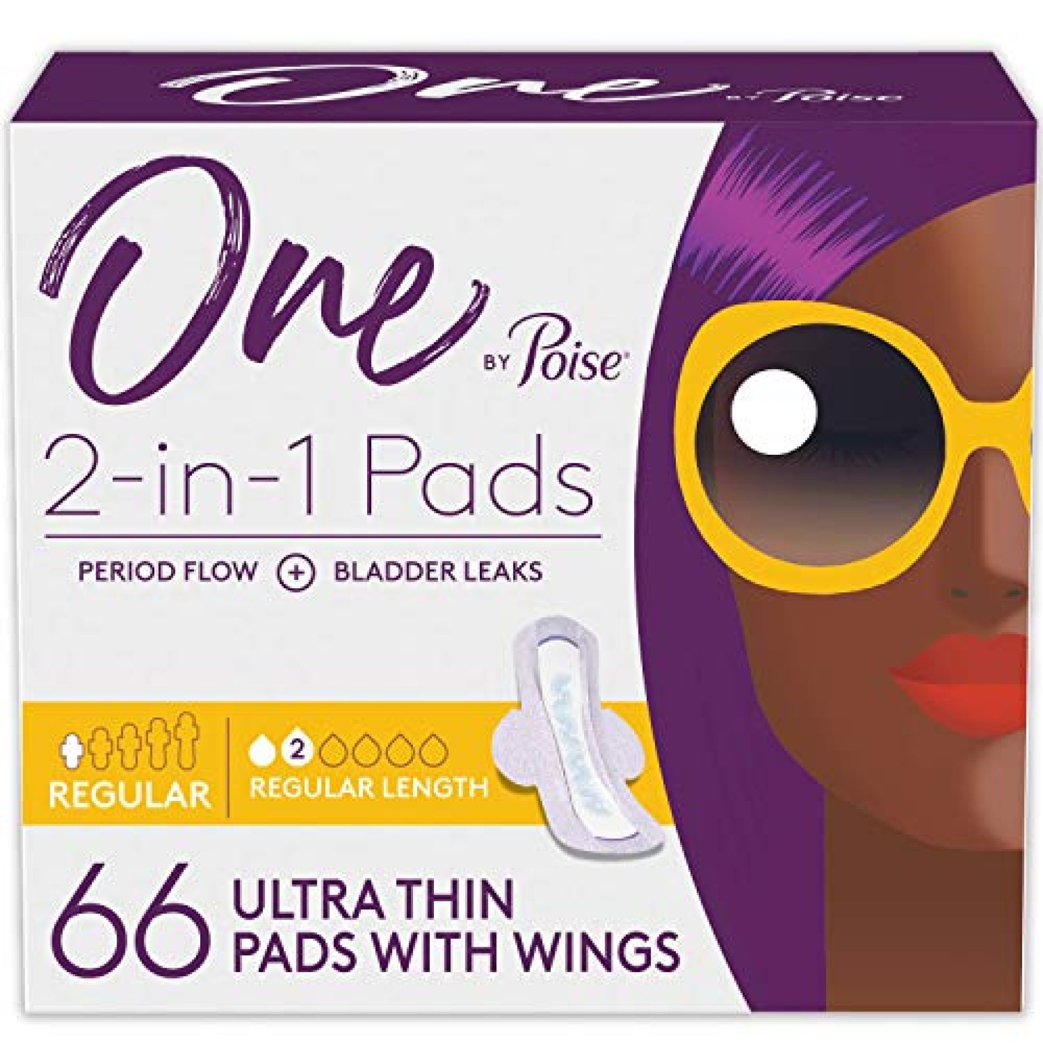One by Poise 2in1 Period & Bladder Leakage Pad with Wings, Regular