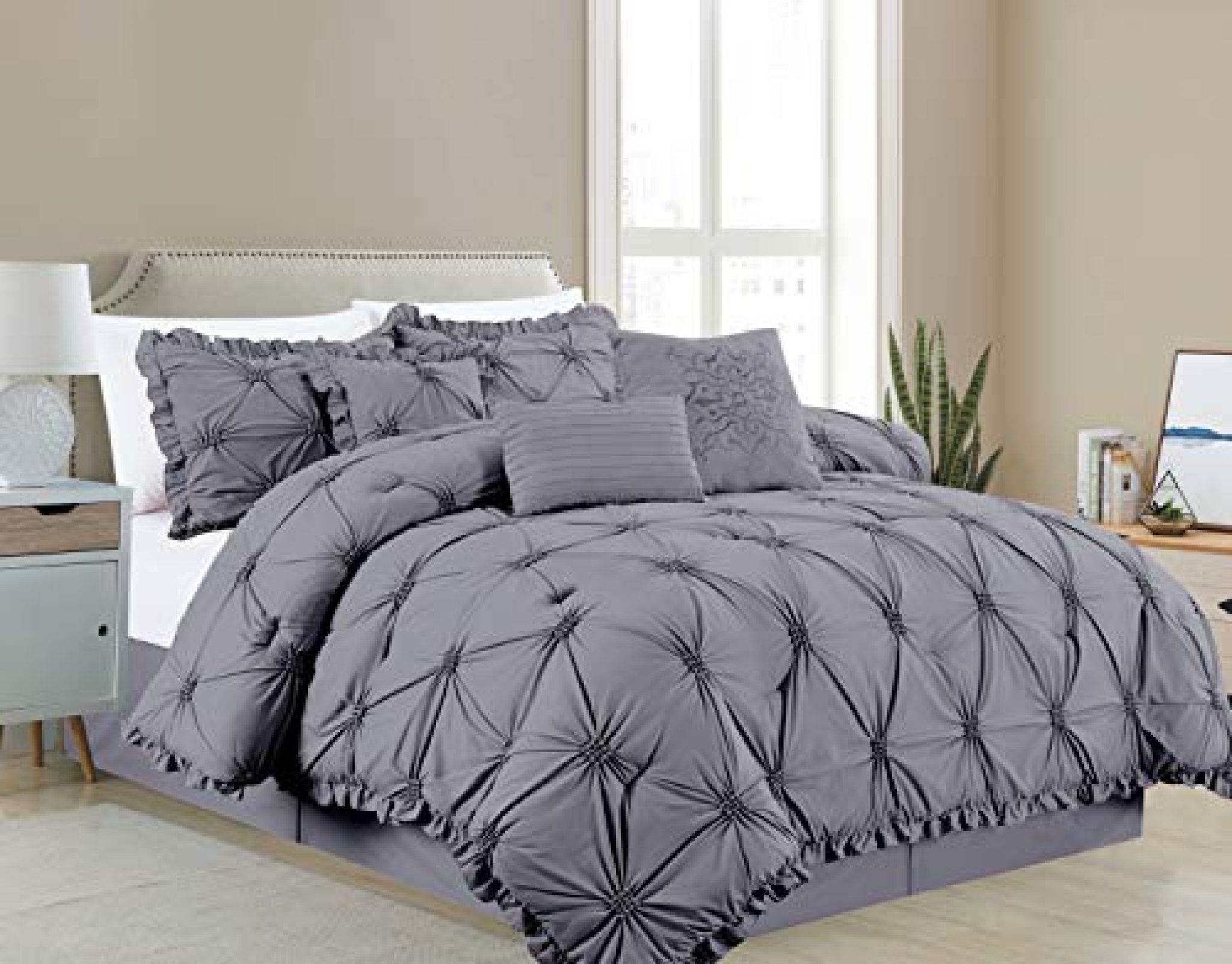 Comforter Set 7Piece Bed in a Bag, Queen Size, Silver Grey — Deals