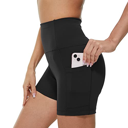 Women's Hip High Waist Pure Color Athletic Workout Running Shorts Yoga Shorts with Pockets 