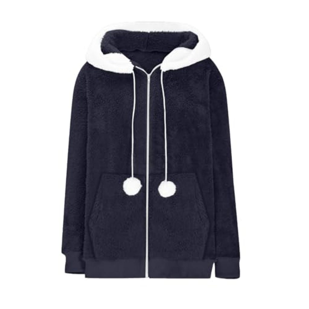 Fuzzy Cardigan Women's Plus Size Hooded Fuzzy Fleece Coats Zip Up Casual Plush Jacket Warm Winter Sherpa Outerwear With Pockets Black Cardigan For Women