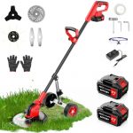 reffmov 12-Inch Battery Powered Weed Eater with 3 Types Blades & Detachable Wheels