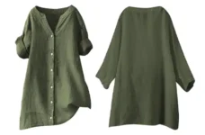 Summer Linen Oversized Button Down V Neck Tshirt