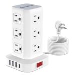 Power Strip Tower Surge Protector Power Strip with USB 12 Outlets with 4 USB Ports (1 USB C), Flat Plug 10FT Extension Cord Multi Plug Outlet Extender Overload Protection for Home Office