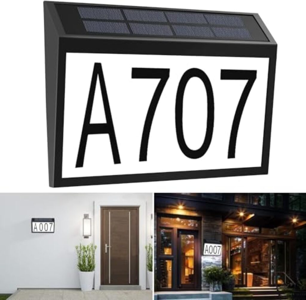 Solar House Number Light Waterproof, Wall Mount Address Numbers Sign, Auto on/off & Customized Letter and Numbers,LED Solar powered address plaques Driveway Marker for Home Garage Yard (Black)