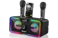 SDRD Bluetooth Karaoke Machine with 2 Wireless Mics & LED Lights