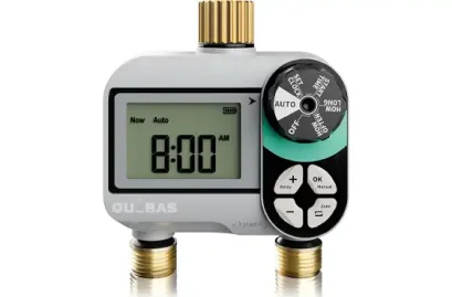 QUOBAS 2 Zone Sprinkler Timer, Programmable Hose Timer with Brass Inlet & Outlet