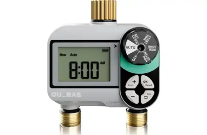 QUOBAS 2 Zone Sprinkler Timer, Programmable Hose Timer with Brass Inlet & Outlet