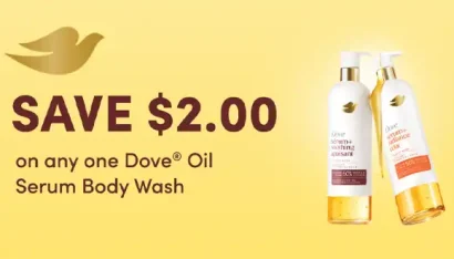 Dove Coupon Canada | Save on Dove Oil Serum Body Wash + Deodorant Products + Body Scrubs