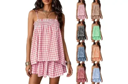 Peplum Babydoll Cami Top and Wide Leg Shorts, Women’s 2 Piece Outfit