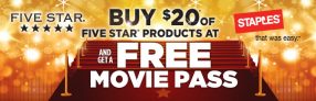 Staples & Five Star Movie Pass Rebate