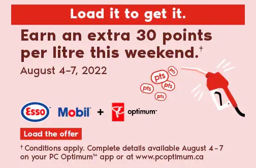 Esso Mobil PC Optimum Bonus Points Offer