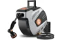 SUNPOW Retractable Garden Hose Reel - 1/2 inch x 115ft Wall Mounted Hose Reel with 3/4 inch Brass Fitting & 10 Function Sprayer Nozzle - Any Length Lock, Auto Rewind System, 180°Swivel Bracket- Grey