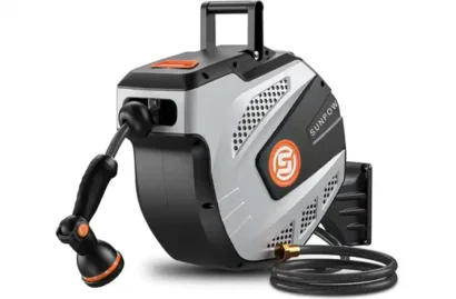 SUNPOW Retractable Garden Hose Reel + 10 Function Sprayer Nozzle