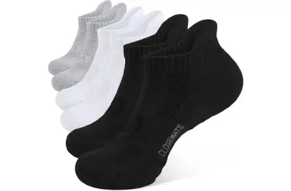 CLOSEMATE Unisex Athletic Ankle Socks, 6 Pairs