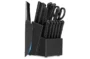 HUNTER.DUAL Knife Set, Dishwasher Safe Kitchen Knife Set with Block, 15 Pcs Black Kitchen Knife Sets with Block Self Sharpening, 6 Steak Knives, Dark Black