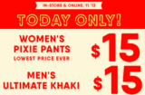 Today Only! $15 Pixie Pants & Ultimate Khakis