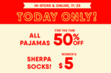 Today Only! 50% off Jammies + $5 Sherpa Socks