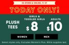 Today Only! $8 & $10 Plush Tees